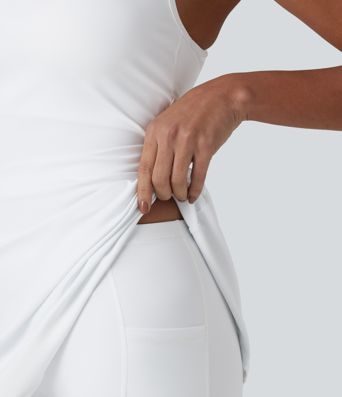 SoftlyZero™ Airy Crisscross Racerback Breathable Mesh 2-piece Built-in Bra Cool Touch Dance Active Dress with Pockets-UPF50+