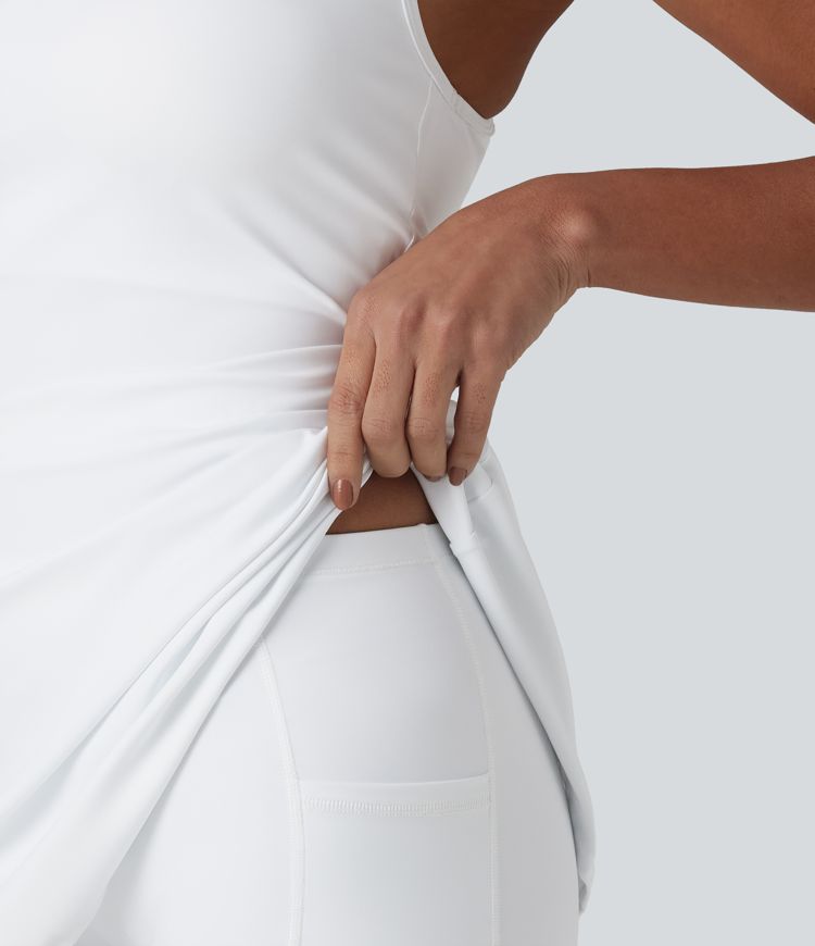 SoftlyZero™ Airy Crisscross Racerback Breathable Mesh 2-piece Built-in Bra Cool Touch Dance Active Dress with Pockets-UPF50+