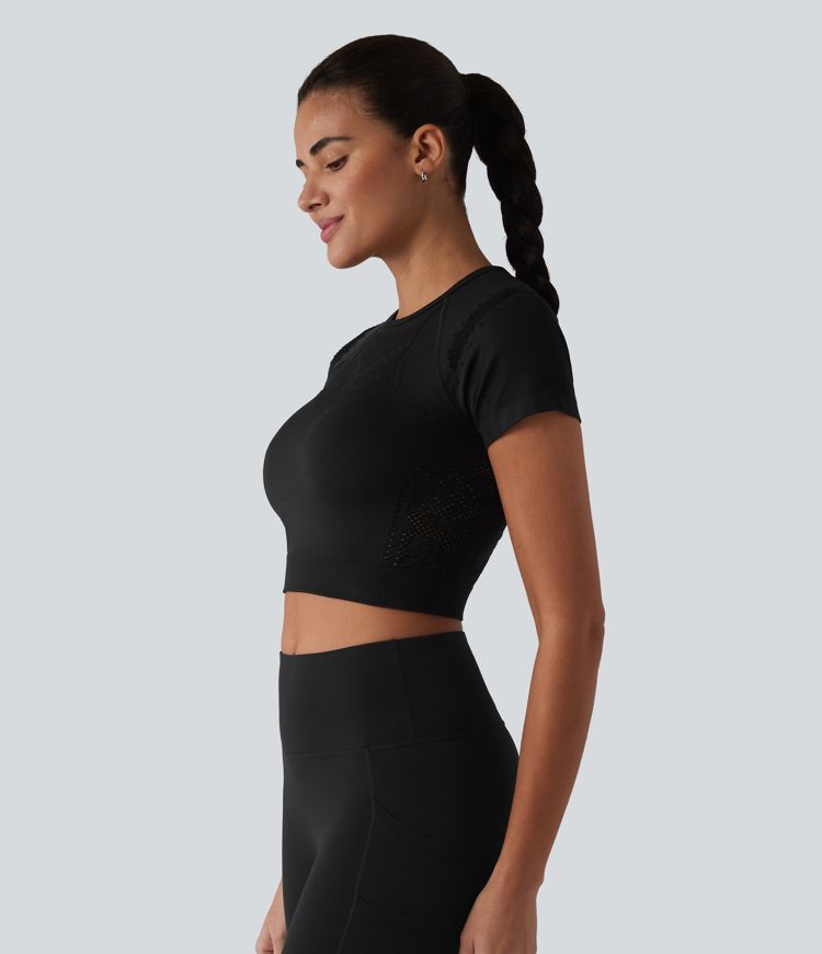 OneForm Seamless Flow Breathable Mesh Workout Cropped Sports Top OneForm Seamless Flow Breathable Mesh Workout Cropped Sports Top