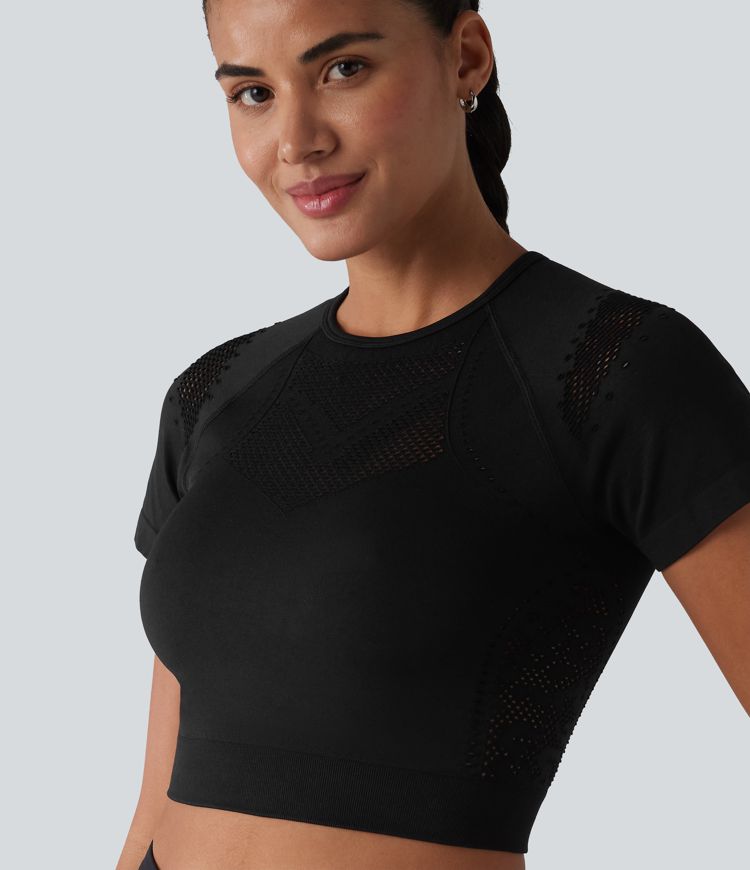 OneForm Seamless Flow Breathable Mesh Workout Cropped Sports Top OneForm Seamless Flow Breathable Mesh Workout Cropped Sports Top