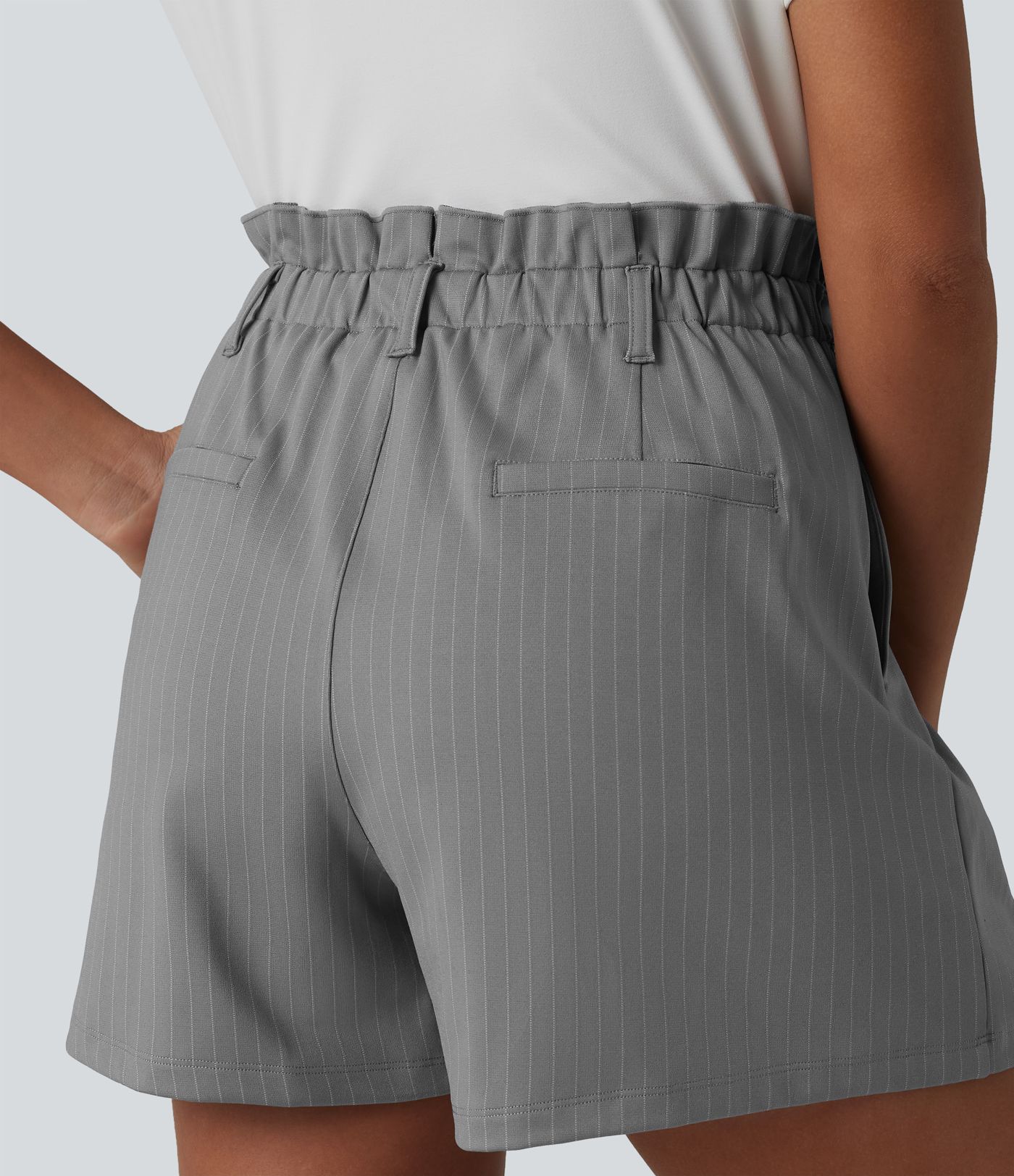 Ruffle High Waisted Pleated Stripe Casual Shorts 4'' with Pockets