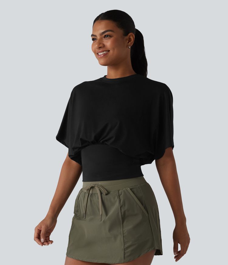 Round Neck Batwing Sleeve Casual Top