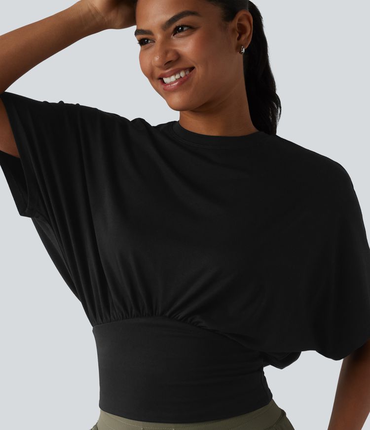 Round Neck Batwing Sleeve Casual Top