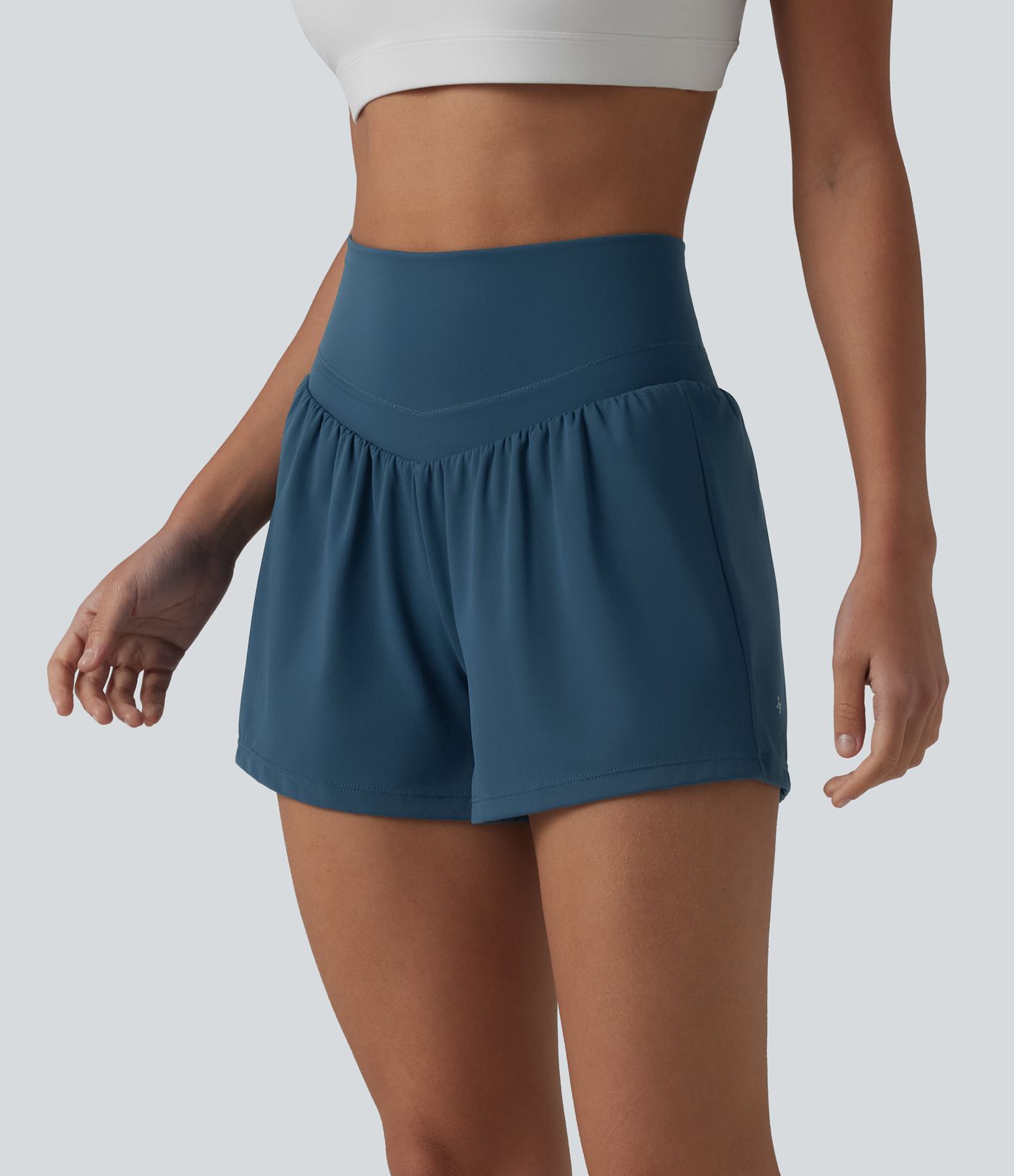 SoftlyZero™ Airy High Waisted Crossover Back 2-in-1 Cool Touch Yoga Shorts with Pocket