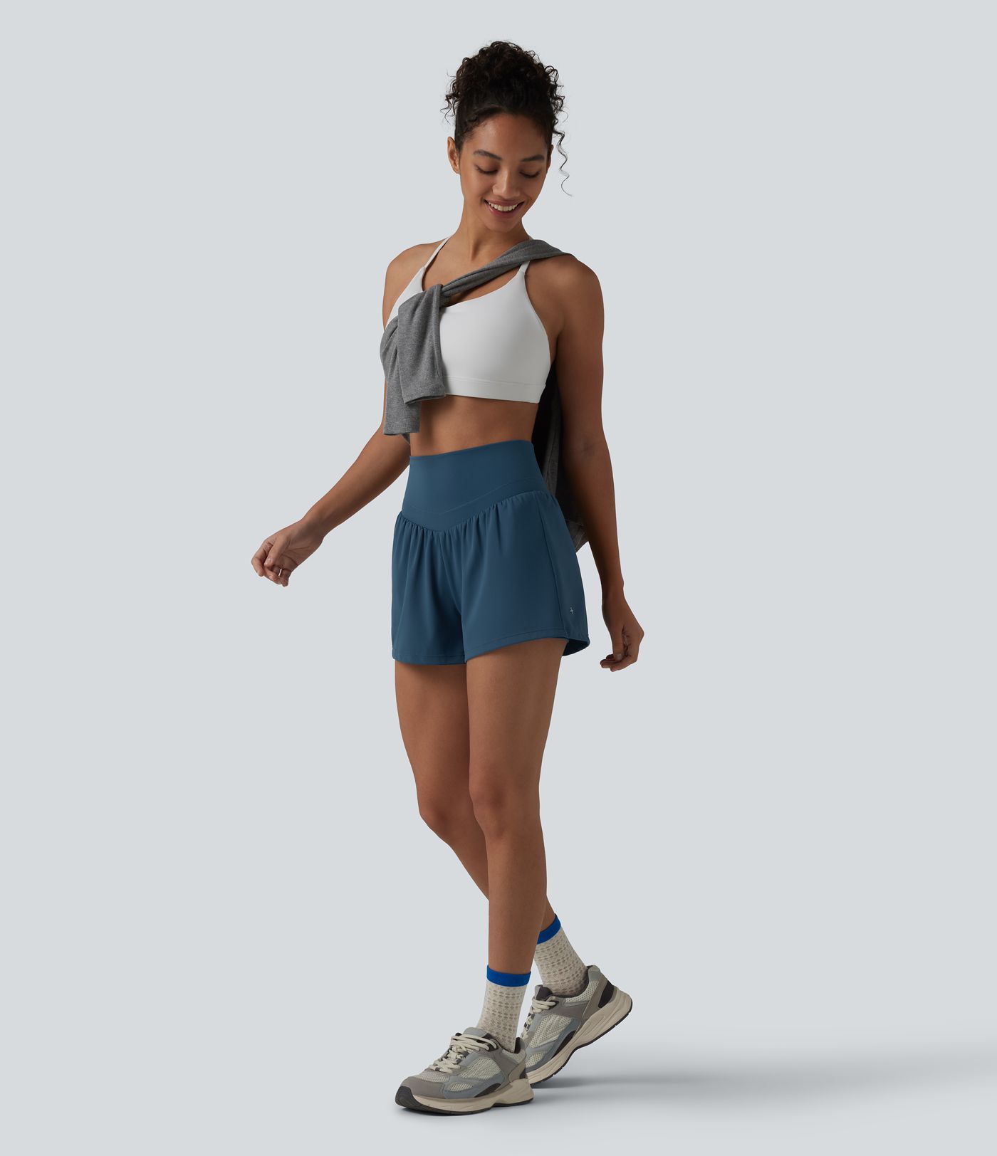 SoftlyZero™ Airy High Waisted Crossover Back 2-in-1 Cool Touch Yoga Shorts with Pocket