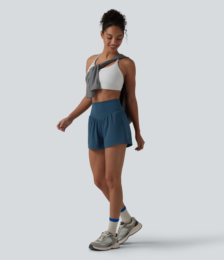 SoftlyZero™ Airy High Waisted Crossover Back 2-in-1 Cool Touch Yoga Shorts with Pocket