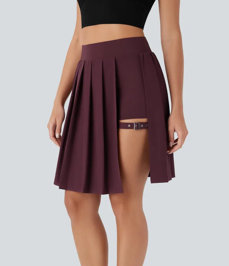 Amaranth Breezeful™ Jupe décontractée plissée taille haute 2-en-1 avec boucle réglable, séchage rapide et poche — longueur allongée / 1