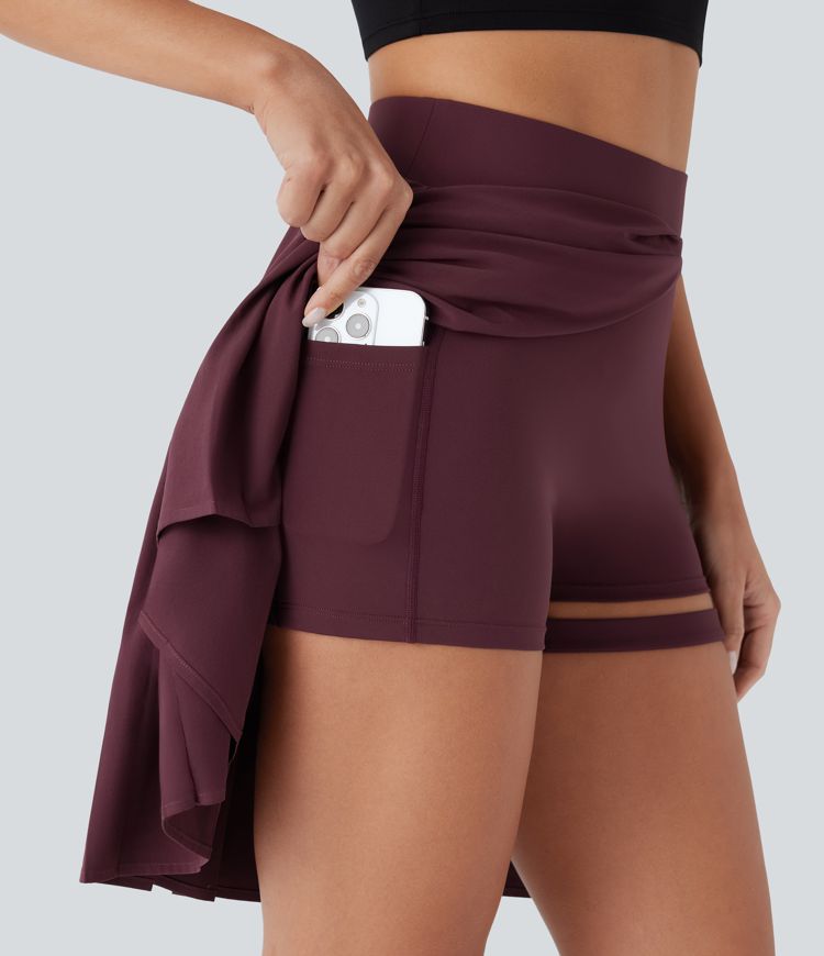 Breezeful™ High Waisted Pleated 2-in-1 Adjustable Buckle Quick Dry Casual Skirt with Pocket-Longer Length