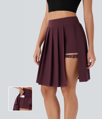 Breezeful™ High Waisted Pleated 2-in-1 Adjustable Buckle Quick Dry Casual Skirt with Pocket-Longer Length