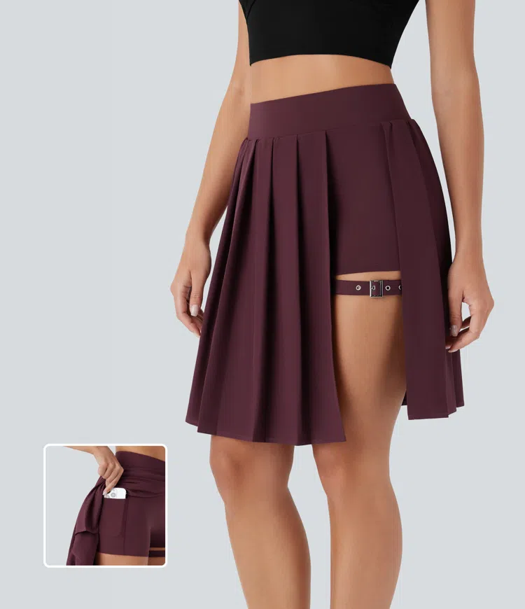 Amaranth Jupe-short décontractée Breezeful™ taille haute plissée 2-en-1 avec boucle ajustable à séchage rapide et poche latérale - Longueur rallongée / 1