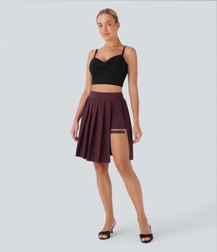 Breezeful™ High Waisted Pleated 2-in-1 Adjustable Buckle Quick Dry Casual Skirt with Pocket-Longer Length