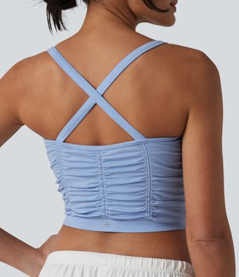 OneForm Seamless Flow Caraco de yoga crop froncé à dos croisé avec brassière intégrée sans couture OneForm Seamless Flow Caraco de yoga crop froncé à dos croisé avec brassière intégrée sans couture