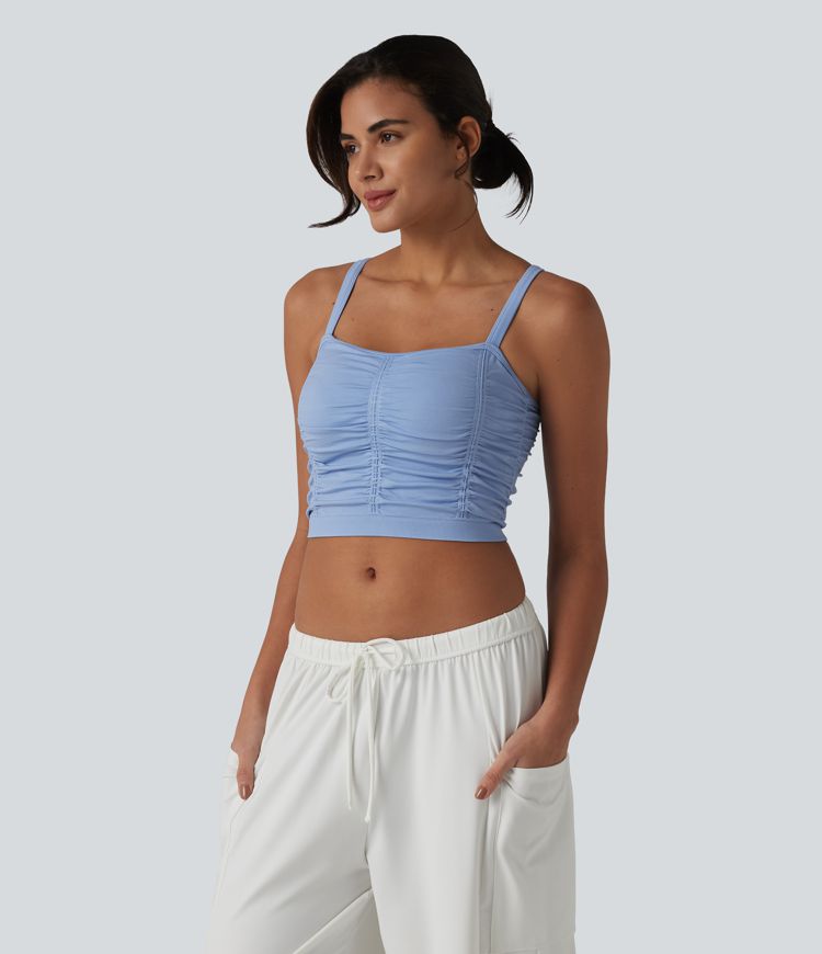 OneForm Seamless Flow Caraco de yoga crop froncé à dos croisé avec brassière intégrée sans couture OneForm Seamless Flow Caraco de yoga crop froncé à dos croisé avec brassière intégrée sans couture