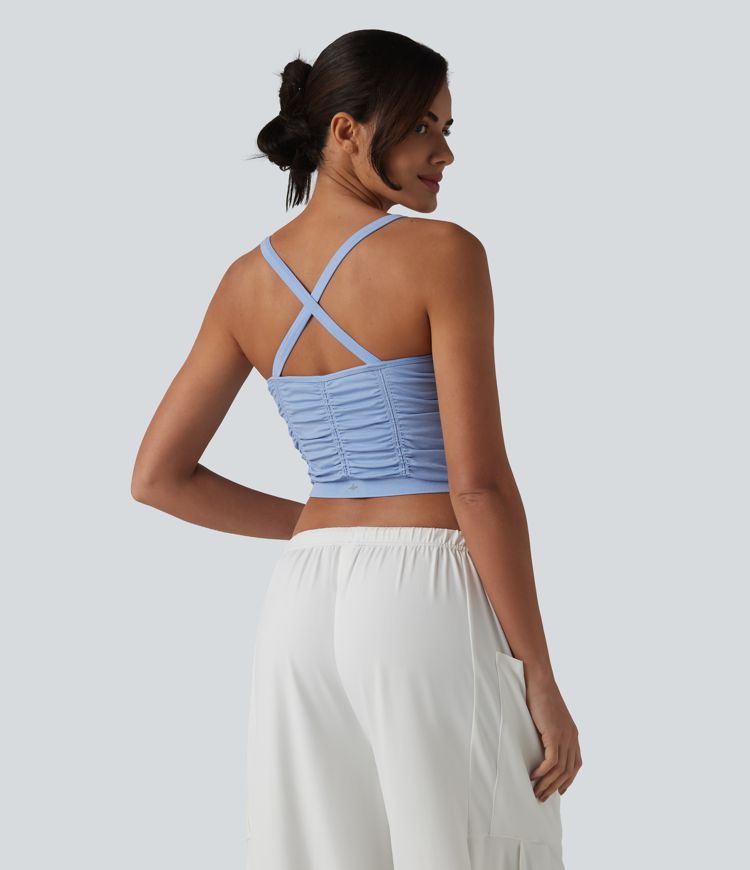 OneForm Seamless Flow Caraco de yoga crop froncé à dos croisé avec brassière intégrée sans couture OneForm Seamless Flow Caraco de yoga crop froncé à dos croisé avec brassière intégrée sans couture