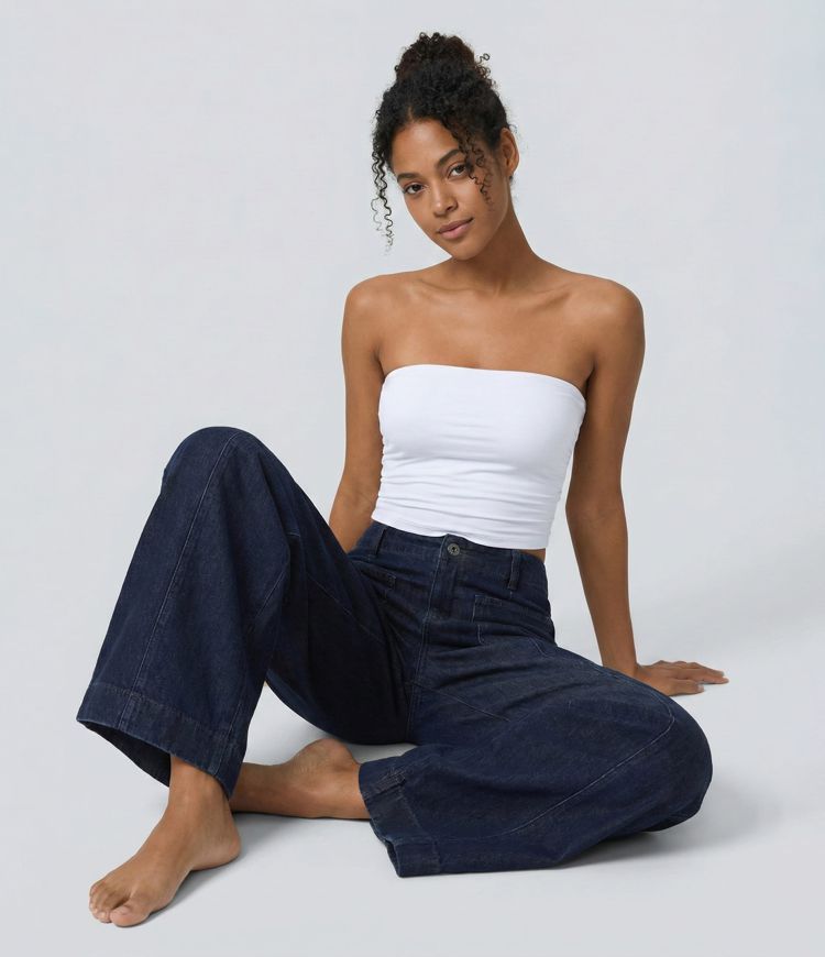 Halara Flex™ Jean large Palazzo et Taille Haute avec Poches Avant en Tricot Extensible Lavé