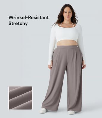 Halara Flex™ High Waisted Body Sculpt Waist-Slimming Pocket Wide Leg Micro Waffle Plus Size Work Pants