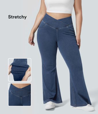 Jeans casuales de talla grande Halara Flex™ de cintura alta con bolsillos y lavado