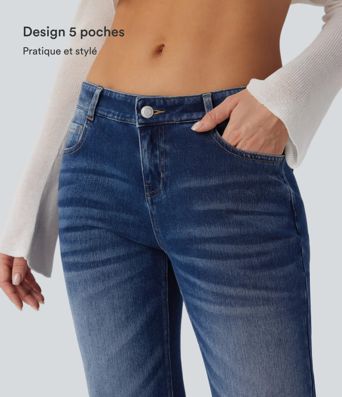 Halara Flex™ Jean évasé décontracté délavé taille basse avec poches