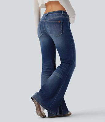 Halara Flex™ Jean évasé décontracté délavé taille basse avec poches