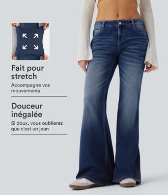 Halara Flex™ Jean évasé décontracté délavé taille basse avec poches