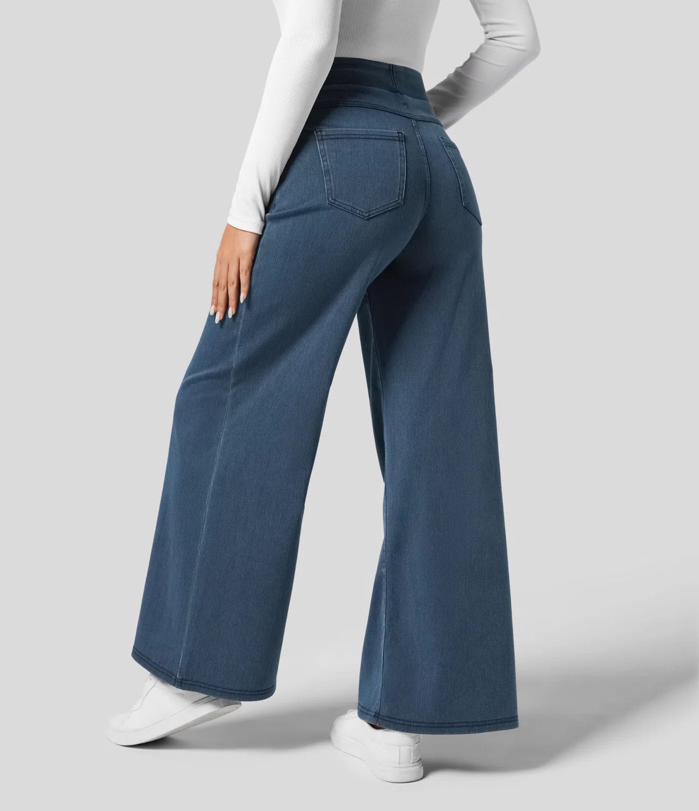 Halara Flex™ Jean Large Travail à Taille Haute Poches Multiples et Tricot Extensible