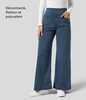 Halara Flex™ Jean Large Travail à Taille Haute Poches Multiples et Tricot Extensible