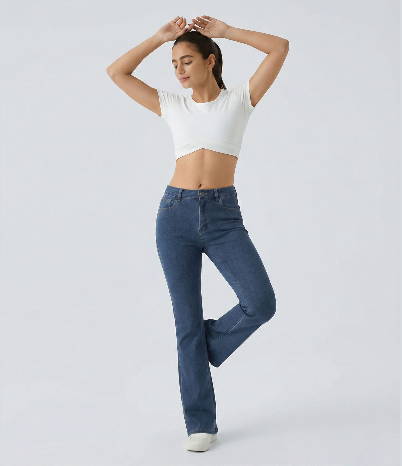 Halara Flex™ Casual Flared Jeans, Mid-Rise, Stretch Knit, Buttoned Pockets