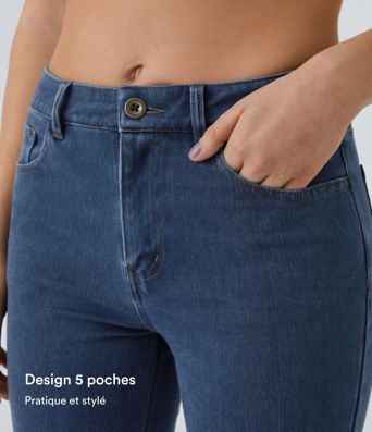 Halara Flex™ Casual Flared Jeans, Mid-Rise, Stretch Knit, Buttoned Pockets