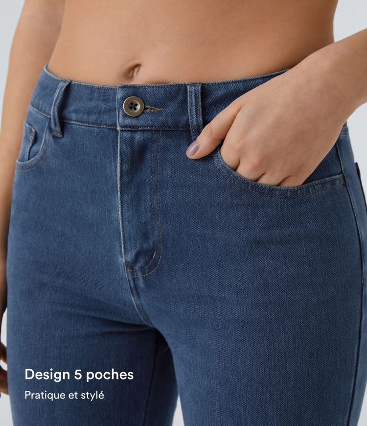 Halara Flex™ Casual Flared Jeans, Mid-Rise, Stretch Knit, Buttoned Pockets