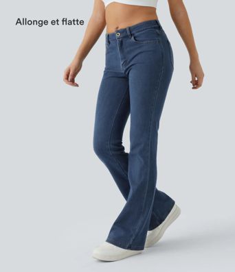 Halara Flex™ Casual Flared Jeans, Mid-Rise, Stretch Knit, Buttoned Pockets