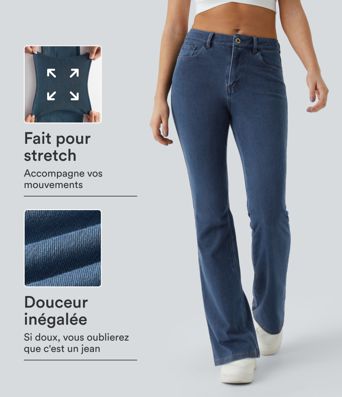 Halara Flex™ Casual Flared Jeans, Mid-Rise, Stretch Knit, Buttoned Pockets