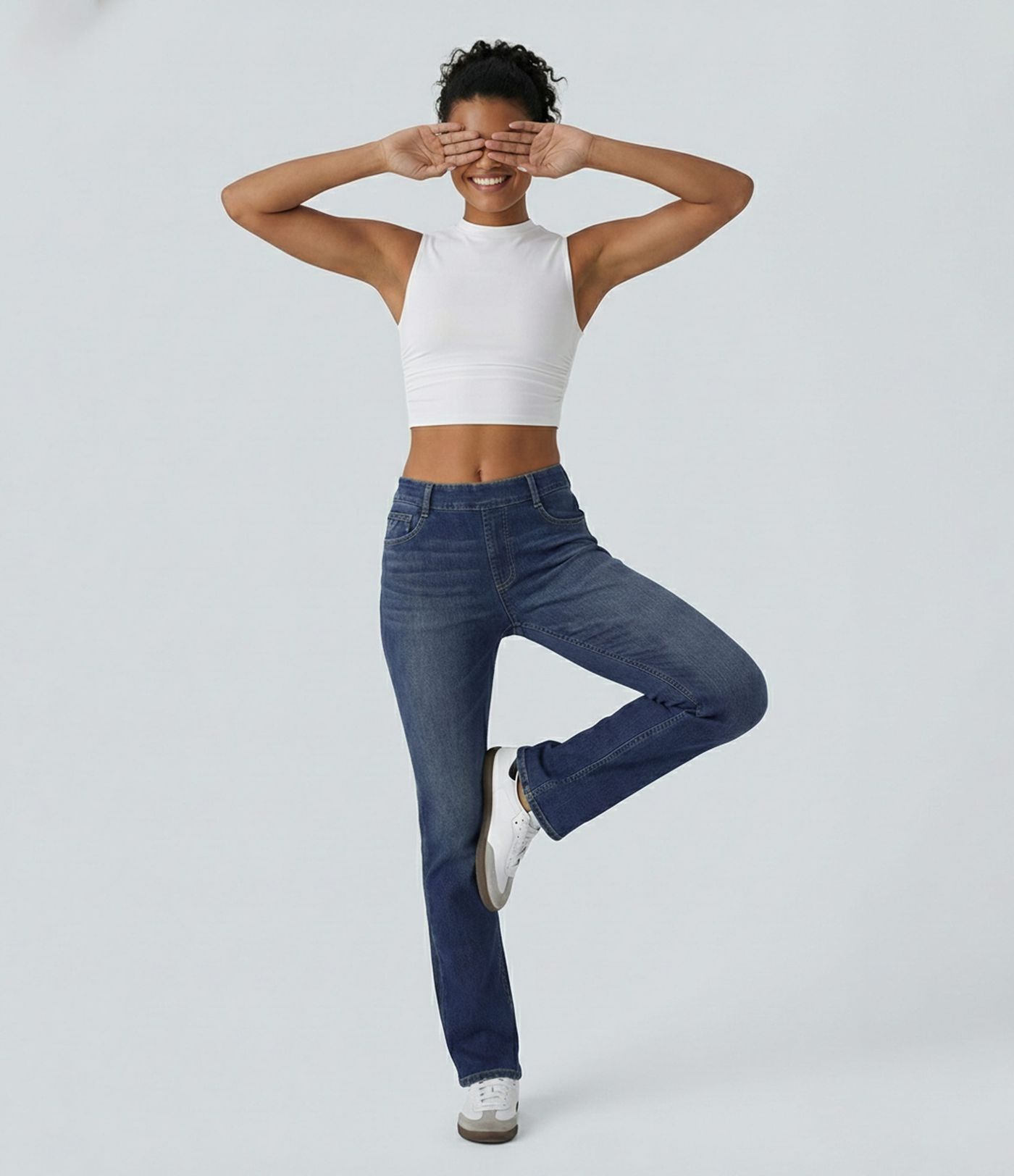 Halara Flex™ Jeans bootcut Casual Taille Haute Multiples Poches Lavés Élastiques et Tricotés Coupe