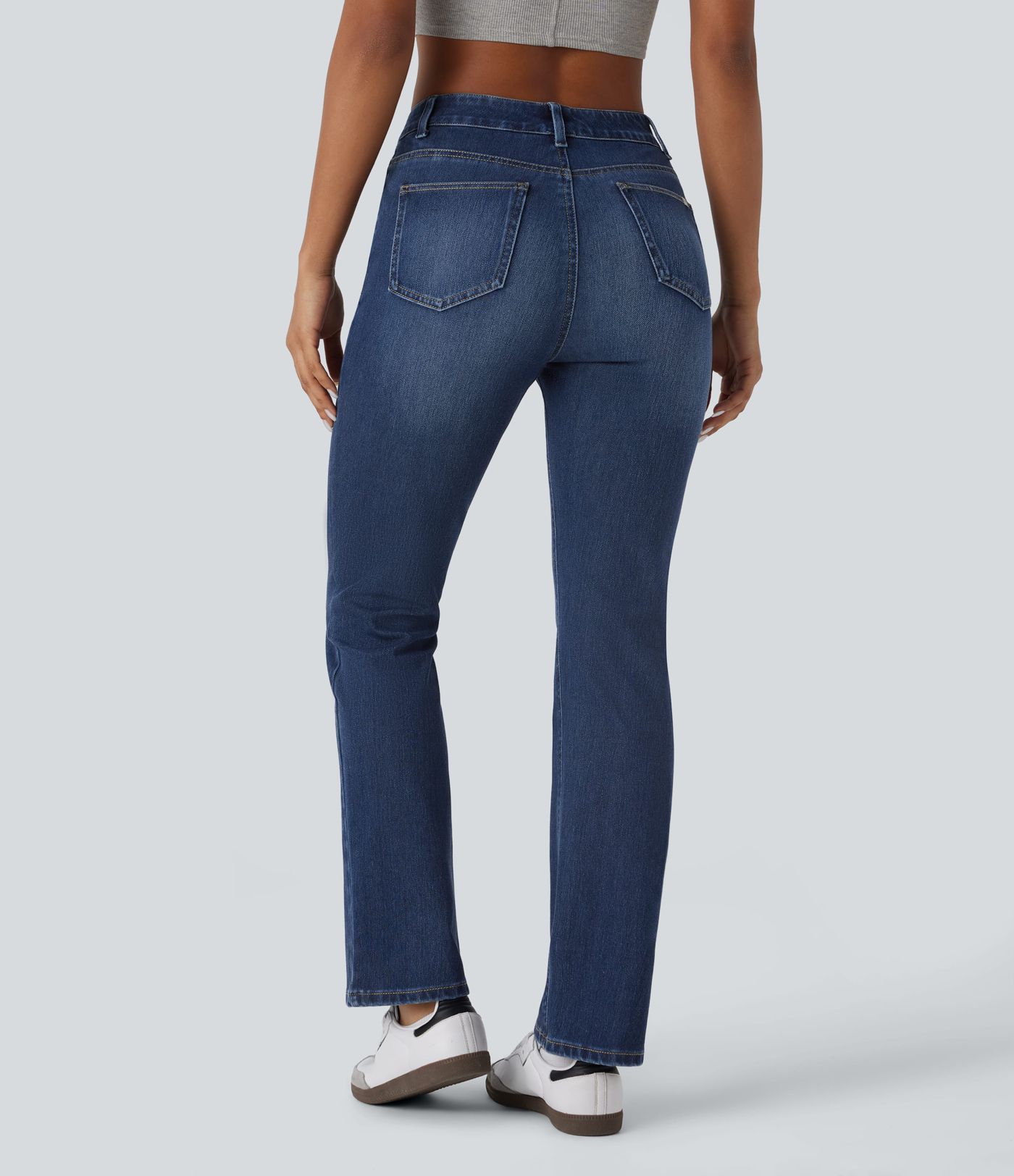Halara Flex™ Jeans bootcut Casual Taille Haute Multiples Poches Lavés Élastiques et Tricotés Coupe