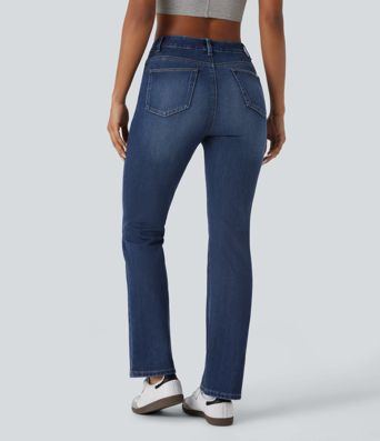 Halara Flex™ Jeans bootcut Casual Taille Haute Multiples Poches Lavés Élastiques et Tricotés Coupe