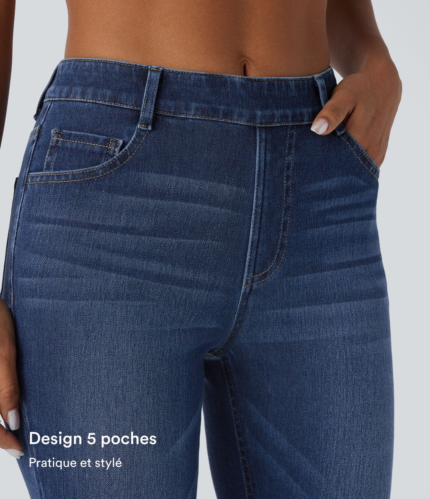 Halara Flex™ Jeans bootcut Casual Taille Haute Multiples Poches Lavés Élastiques et Tricotés Coupe