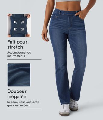 Halara Flex™ Jeans bootcut Casual Taille Haute Multiples Poches Lavés Élastiques et Tricotés Coupe