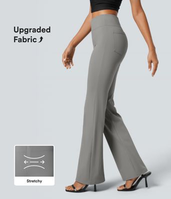 Pantalones de trabajo Halara Flex™ de cintura alta con bolsillo trasero y ligero acampanado