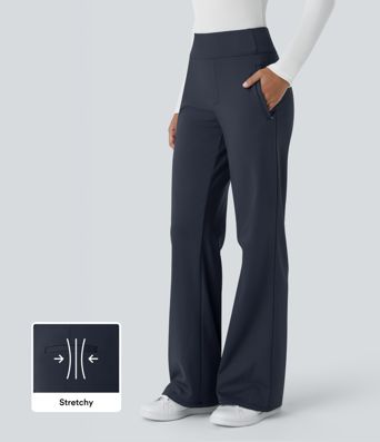 Halara Flex™ Pantalones de trabajo de alto alto y pierna ancha con bolsillo lateral y cremallera