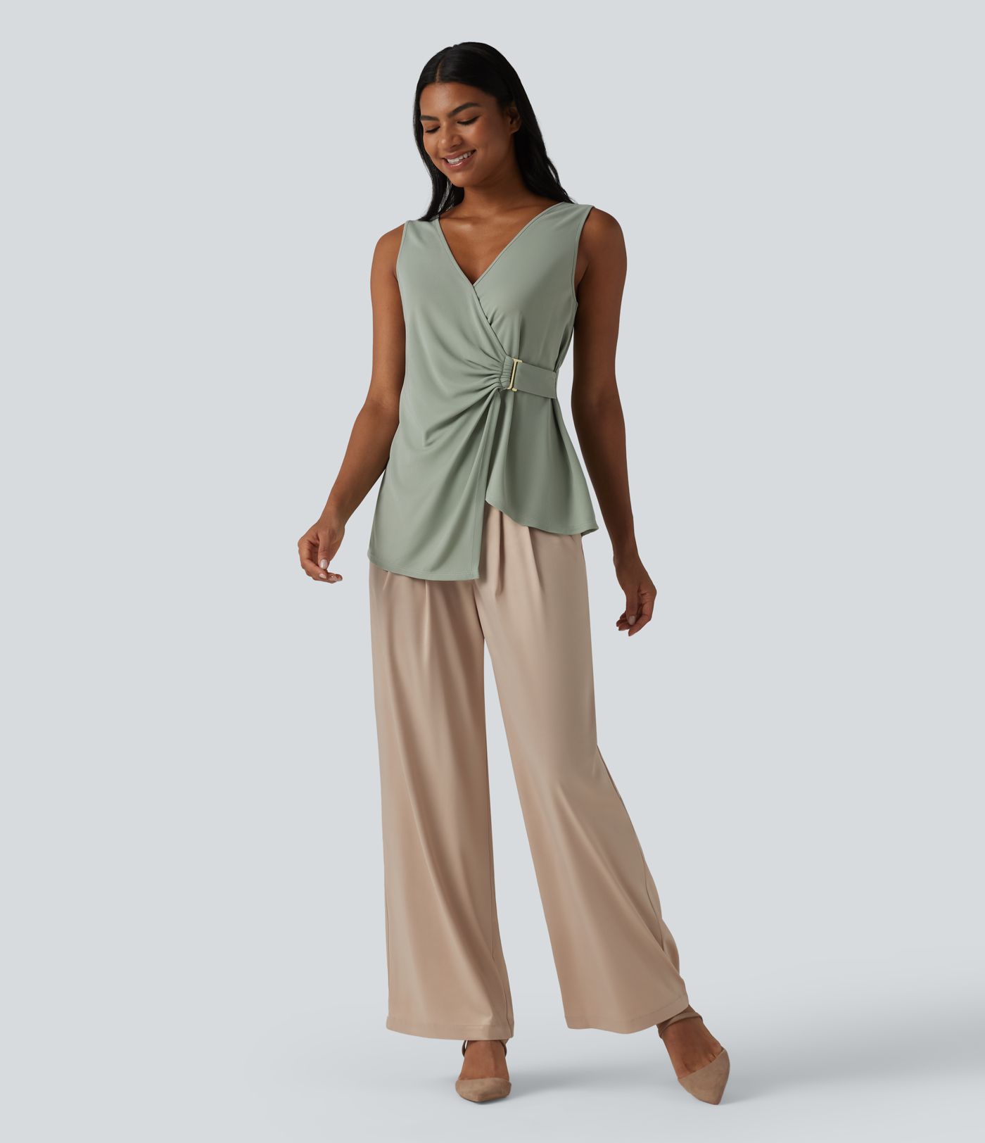 V-neck Sleeveless Asymmetric Hem Casual Shirt