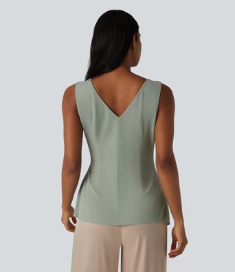 V-neck Sleeveless Asymmetric Hem Casual Shirt