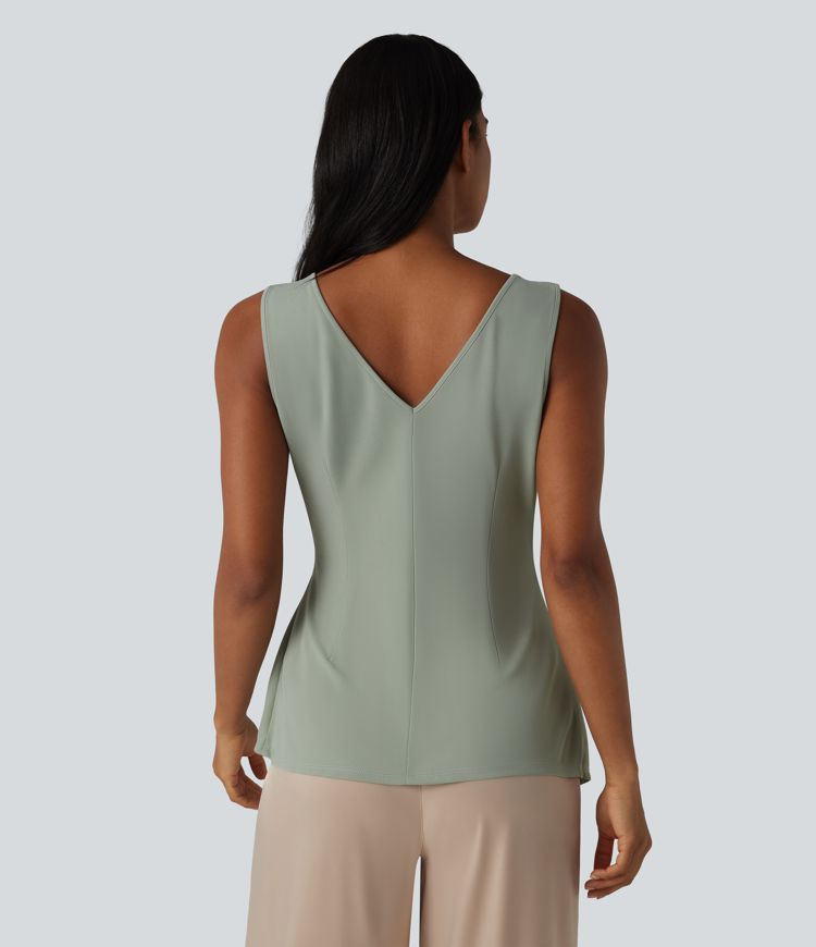 V-neck Sleeveless Asymmetric Hem Casual Shirt