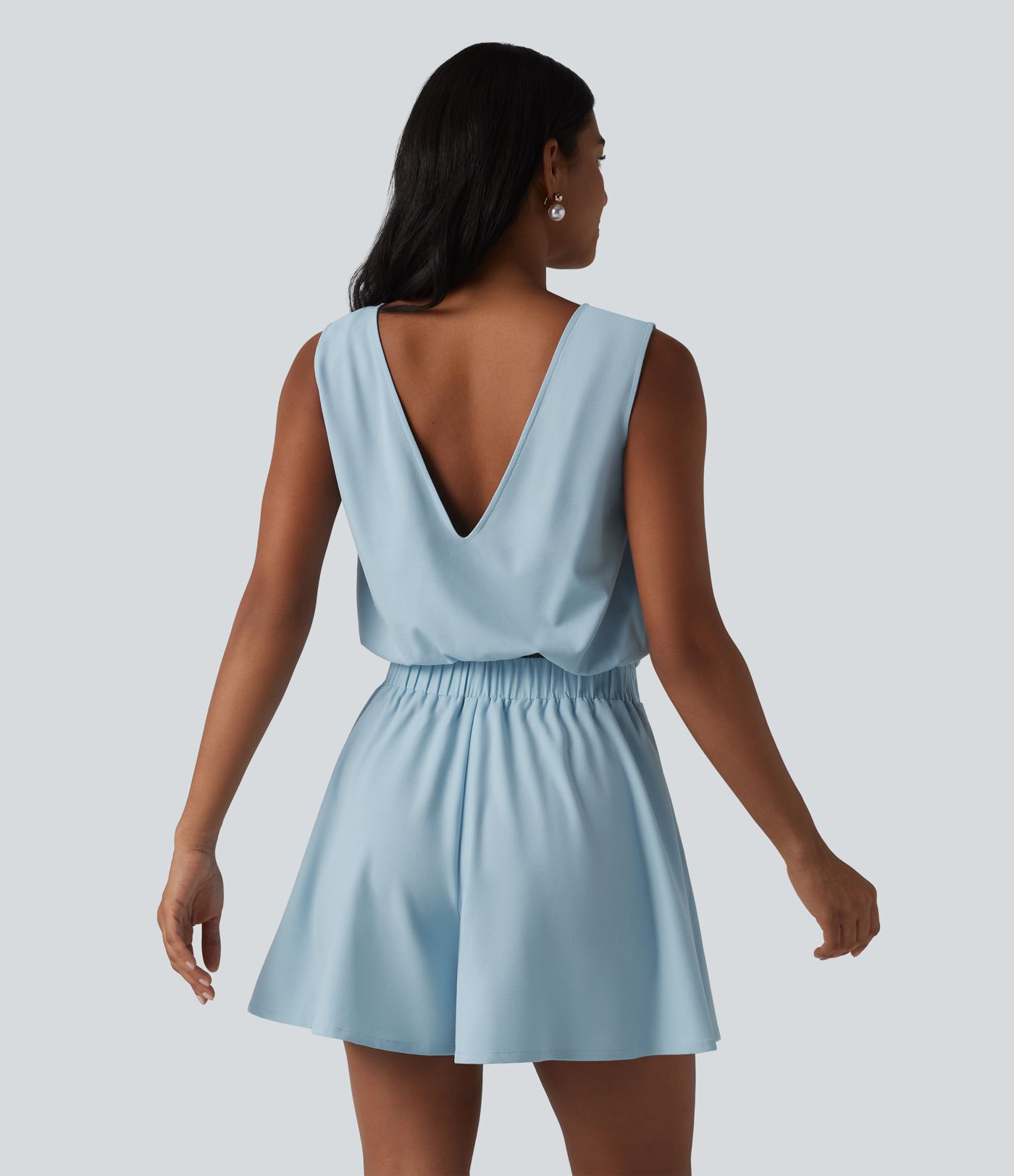 Wrinkle-Resistant Boat Neck Sleeveless Casual Chiffon Romper with Pockets-Easy Peezy Edition