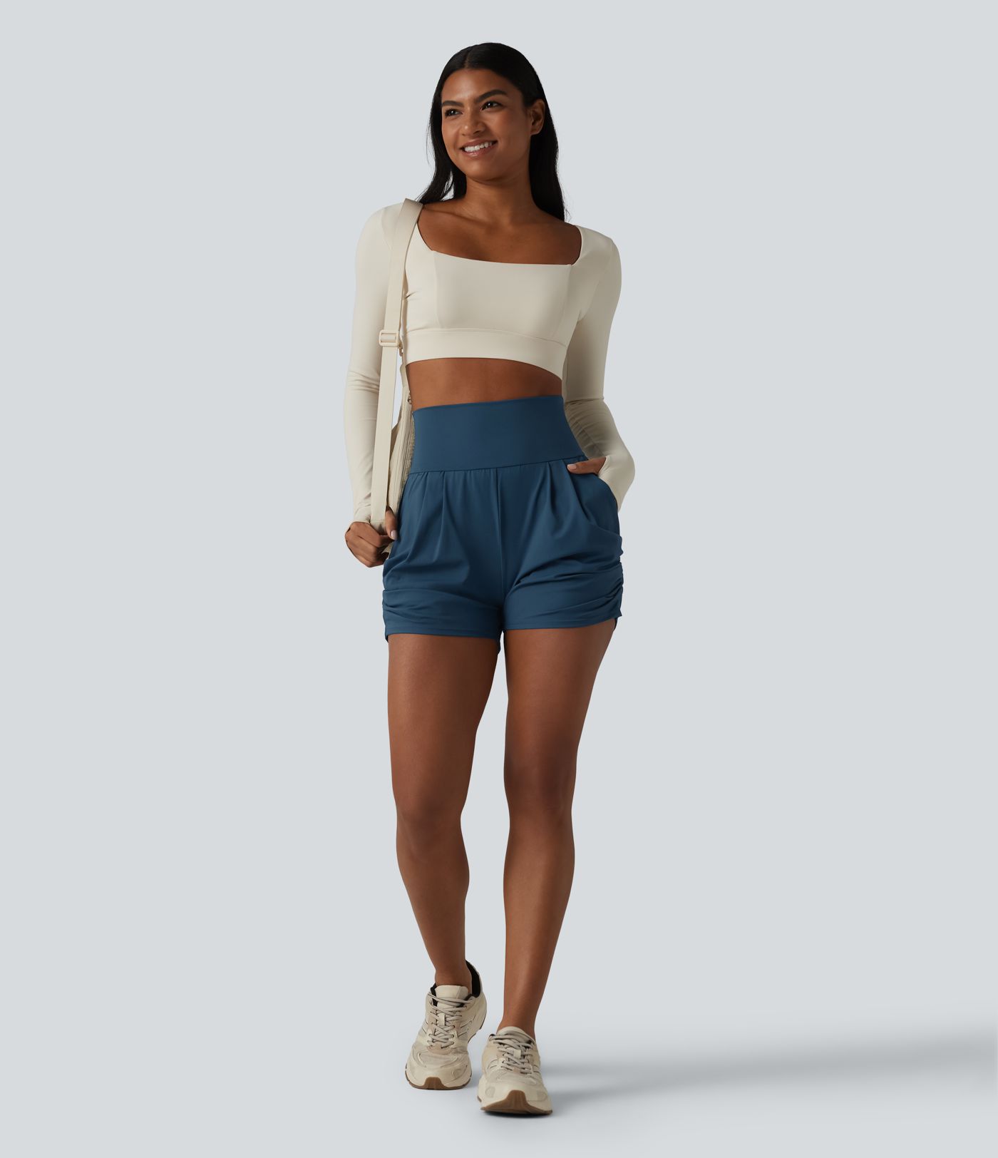 Softlyzero™ Airy - High-waisted, gathered yoga pants with multiple pockets and a cool touch - 7.6 cm