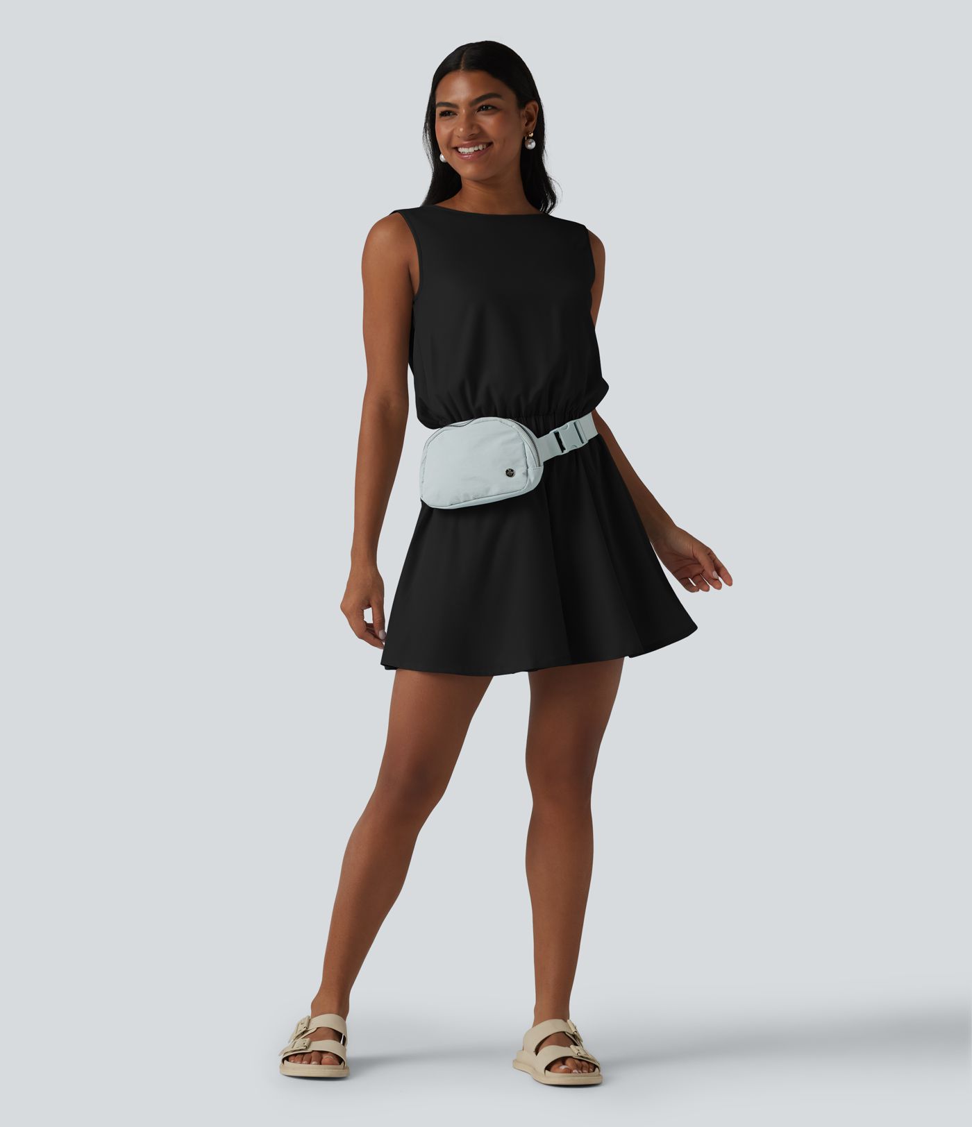 Wrinkle-Resistant Boat Neck Sleeveless Casual Chiffon Romper with Pockets-Easy Peezy Edition