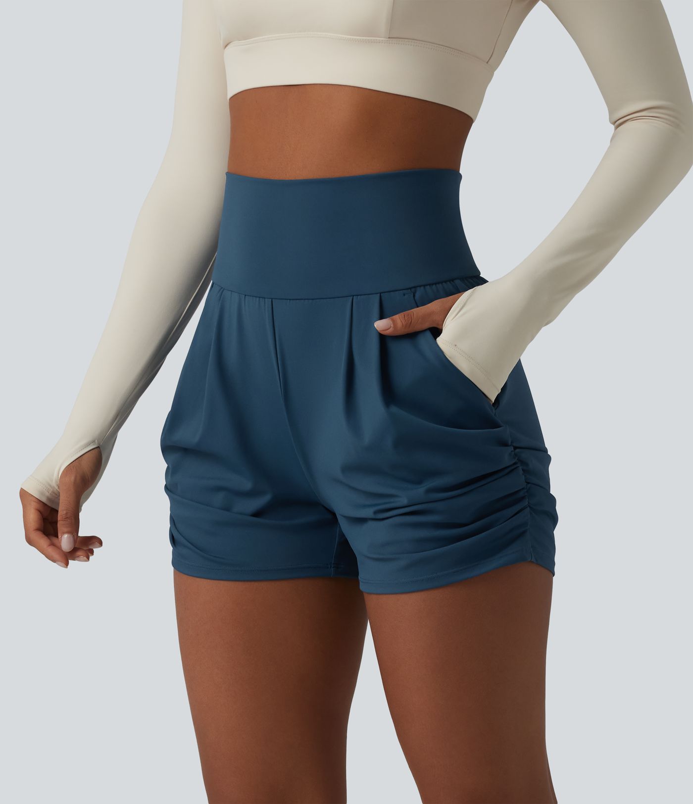 Softlyzero™ Airy - High-waisted, gathered yoga pants with multiple pockets and a cool touch - 7.6 cm