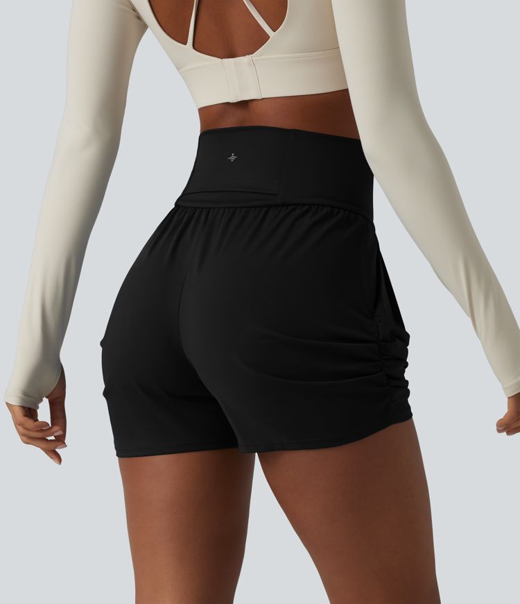 SoftlyZero™ Airy High Waisted Ruched Cool Touch Yoga Shorts 3'' with Pockets
