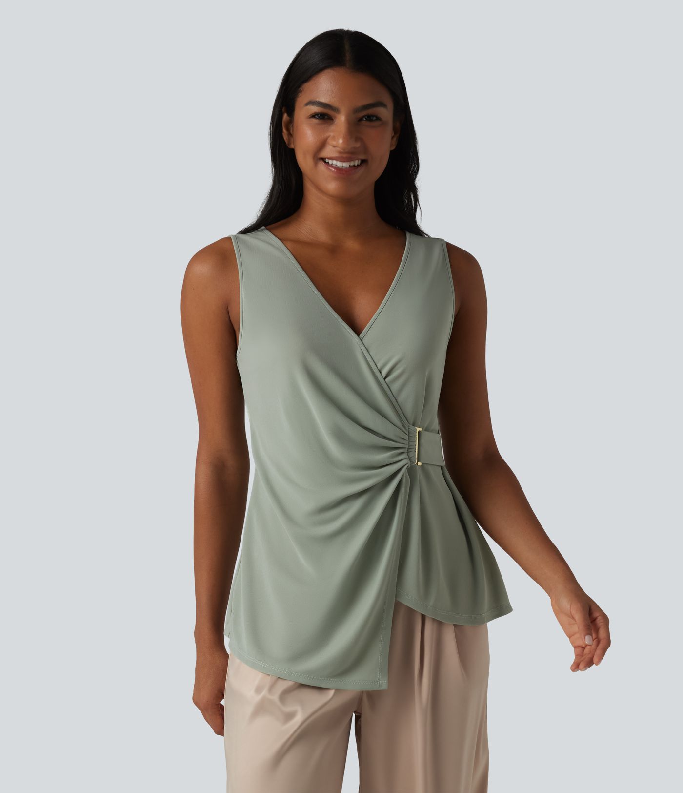V-neck Sleeveless Asymmetric Hem Casual Shirt