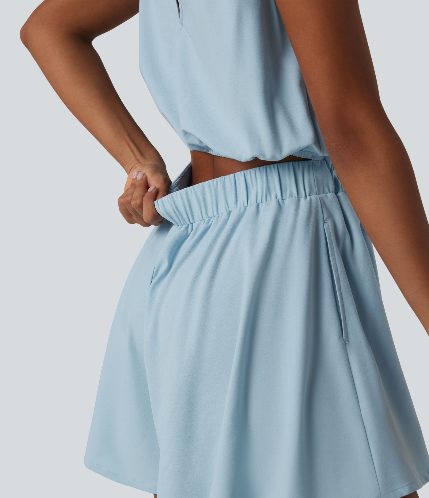 Wrinkle-Resistant Boat Neck Sleeveless Casual Chiffon Romper with Pockets-Easy Peezy Edition