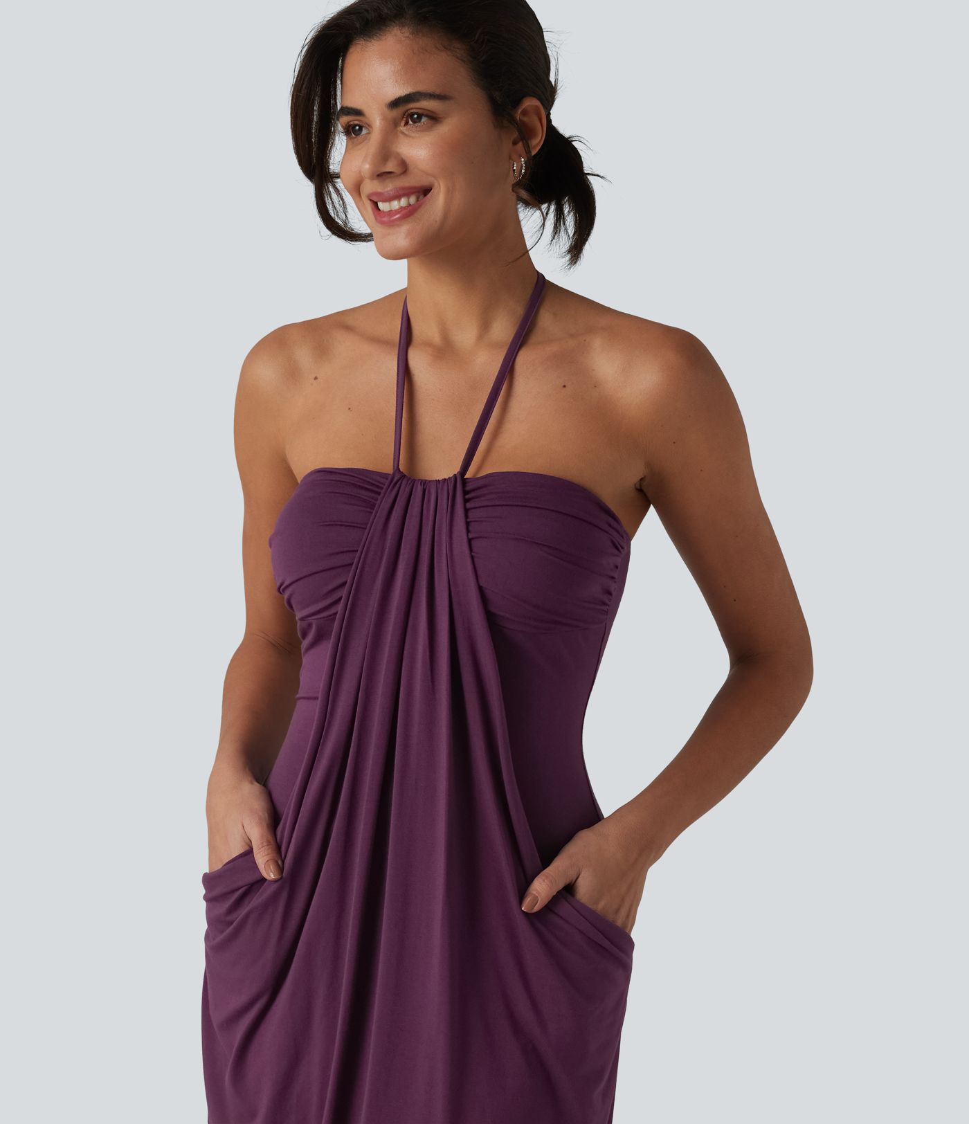 Halter Tie Back Mini Resort Dress with Pockets