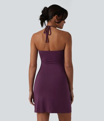 Halter Tie Back Mini Resort Dress with Pockets